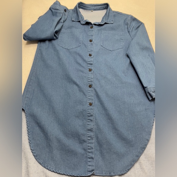 Denim Button Down Shacket Top - Picture 3 of 7